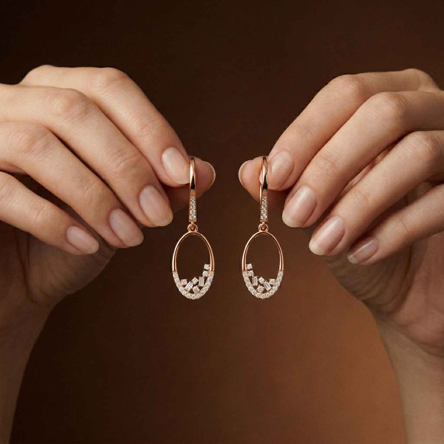0.27Ct Moissanite Oval Drop Hoop Earrings