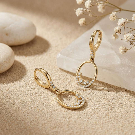 0.27Ct Moissanite Oval Drop Hoop Earrings