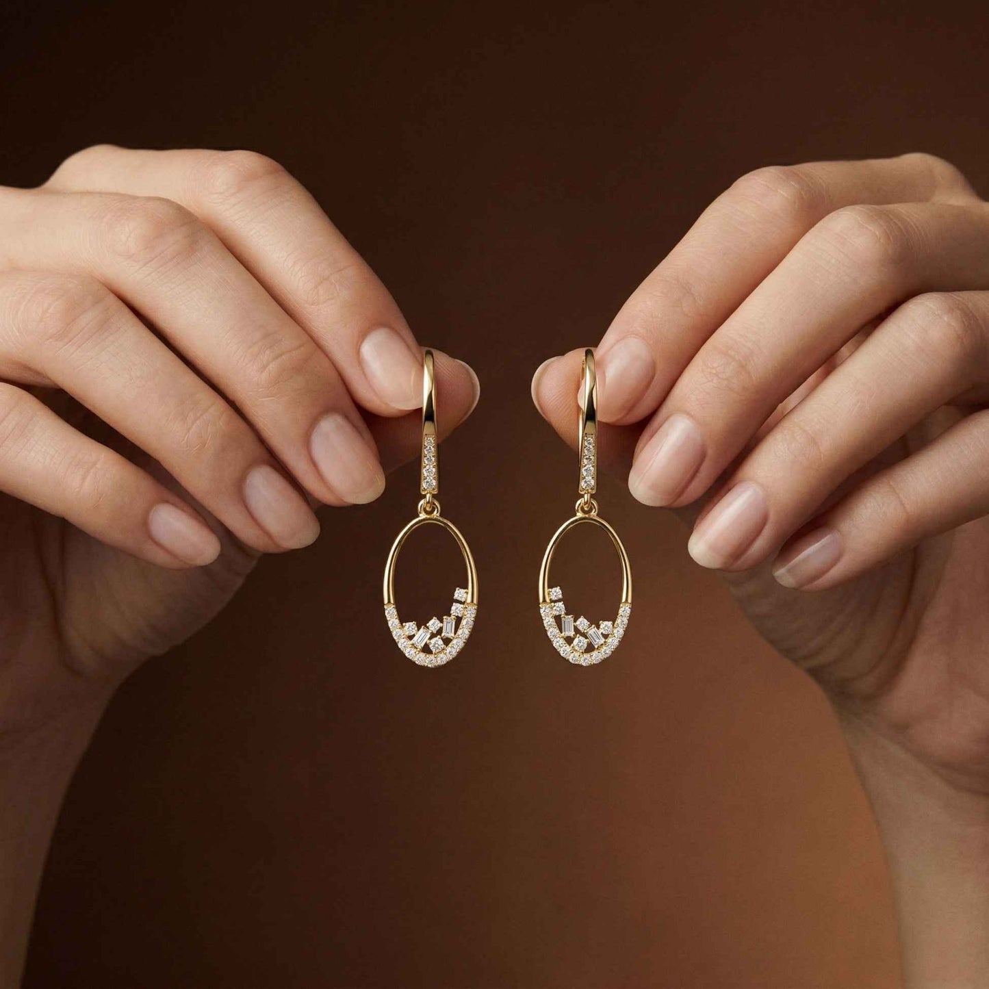 0.27Ct Moissanite Oval Drop Hoop Earrings