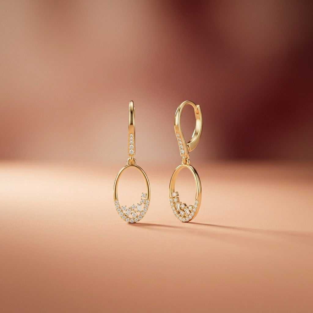 0.27Ct Moissanite Oval Drop Hoop Earrings