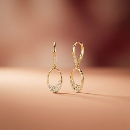 0.27Ct Moissanite Oval Drop Hoop Earrings
