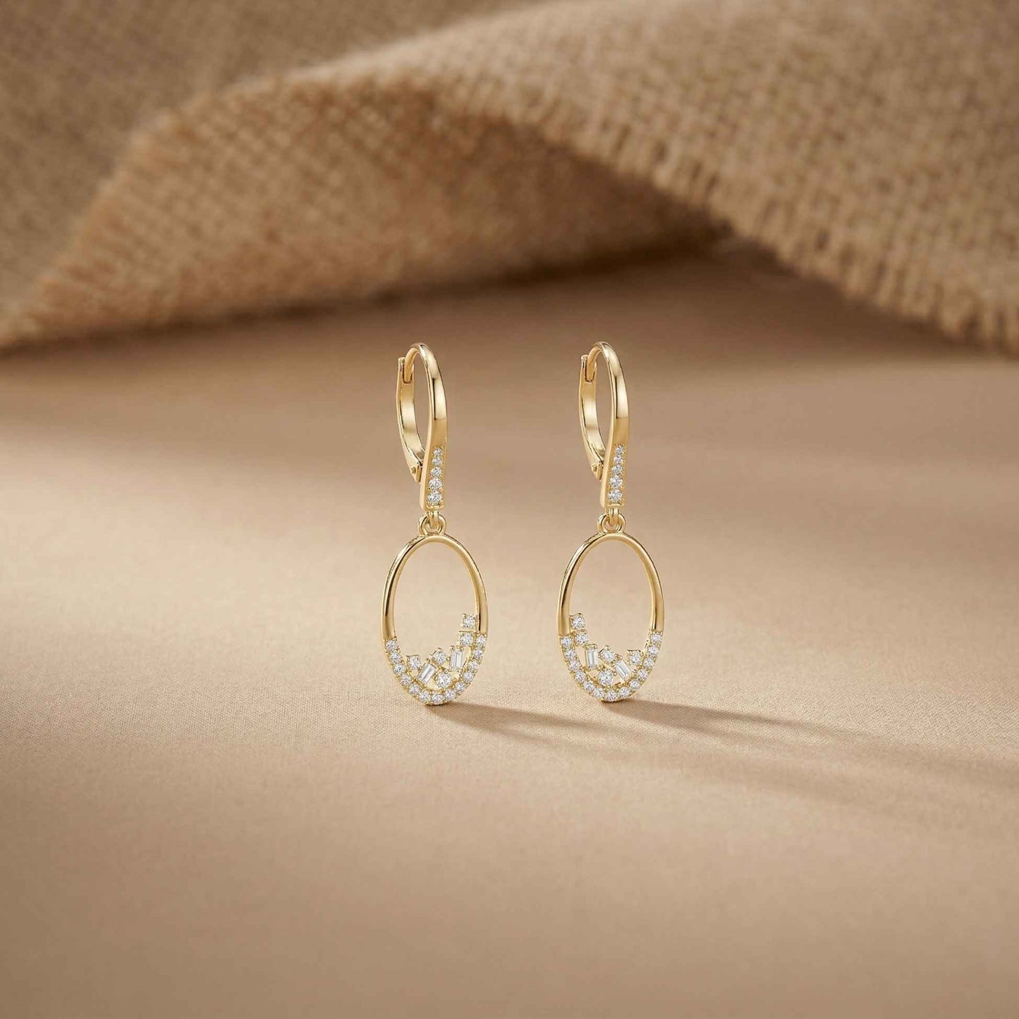 0.27Ct Moissanite Oval Drop Hoop Earrings