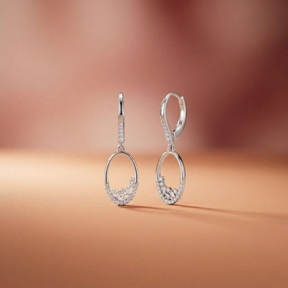 0.27Ct Moissanite Oval Drop Hoop Earrings