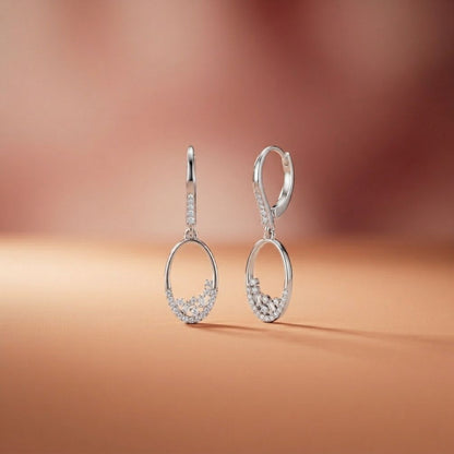 0.27Ct Moissanite Oval Drop Hoop Earrings