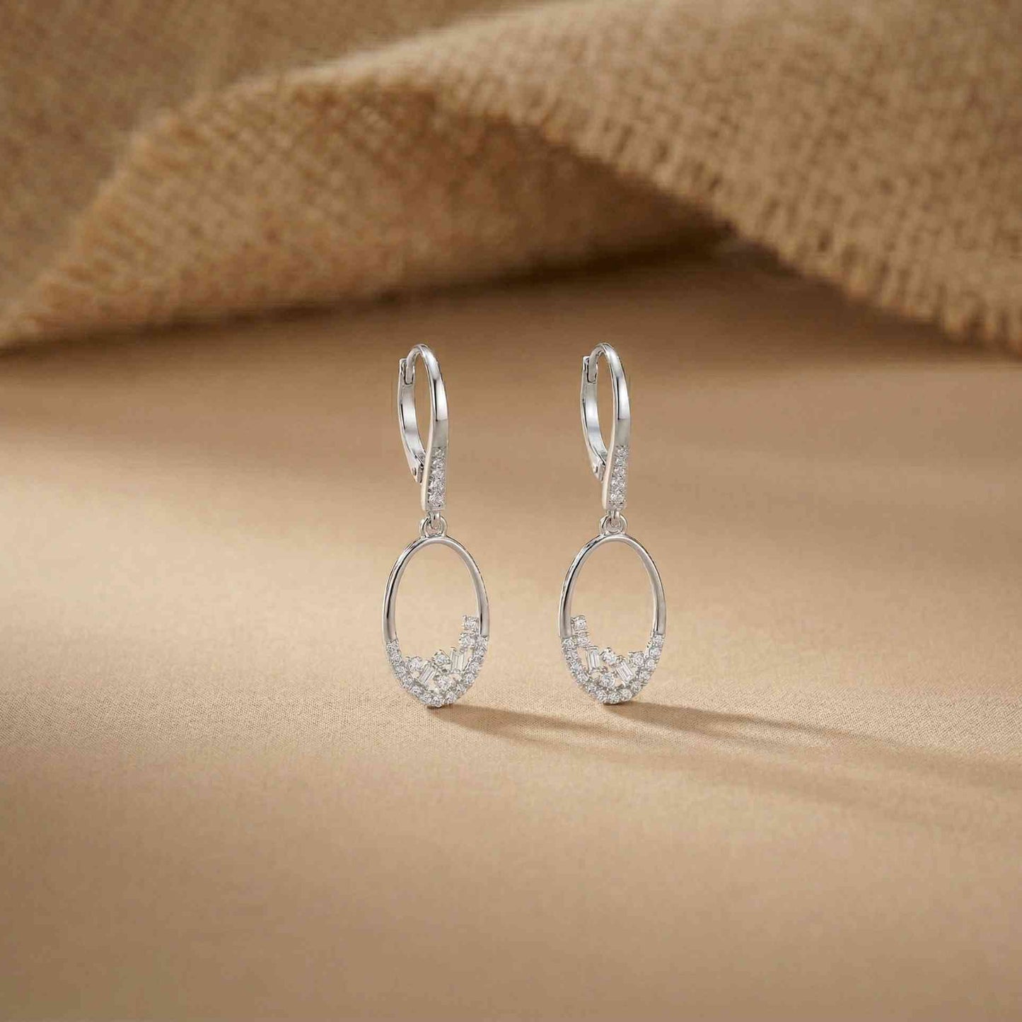 0.27Ct Moissanite Oval Drop Hoop Earrings