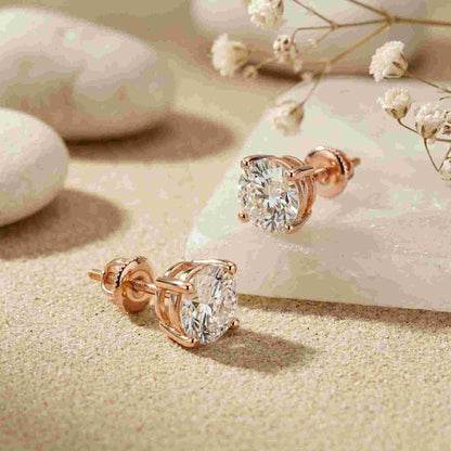 4Ct Moissanite Classic Round Solitaire Stud Earrings