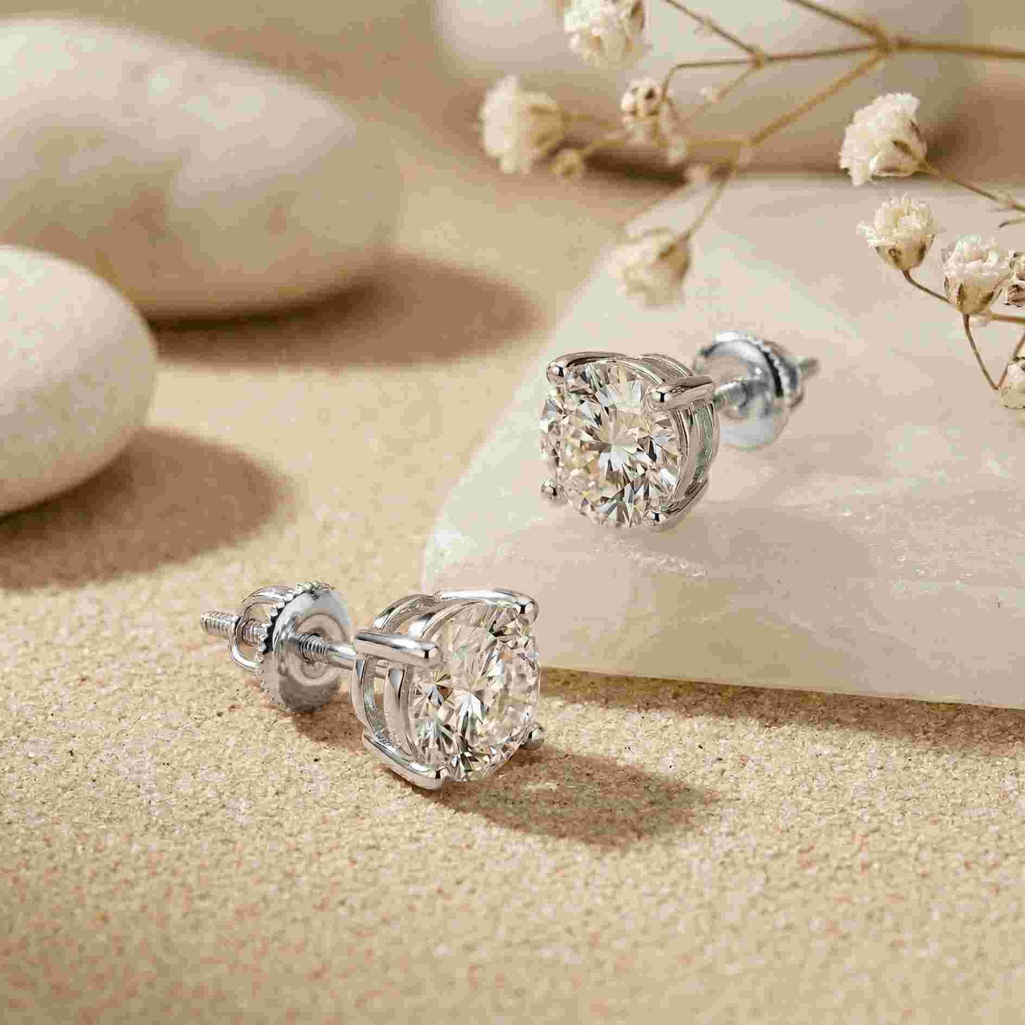 4Ct Moissanite Classic Round Solitaire Stud Earrings