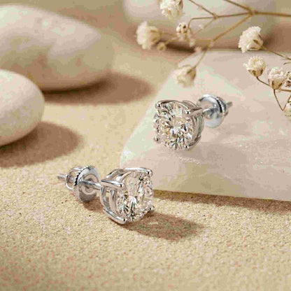 4Ct Moissanite Classic Round Solitaire Stud Earrings
