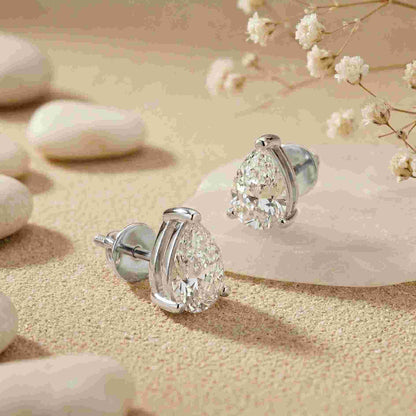 3.5Ct Moissanite Elegant Pear Cut Solitaire Stud Earrings