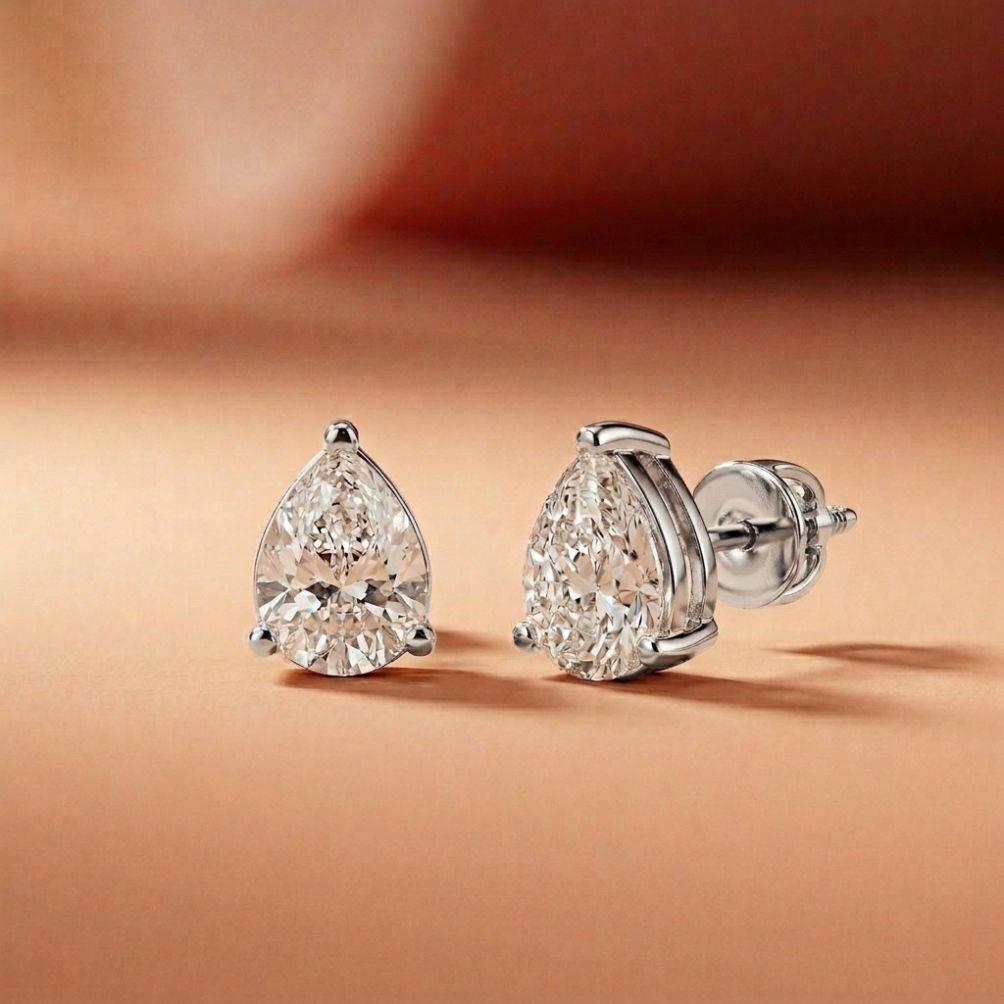3.5Ct Moissanite Elegant Pear Cut Solitaire Stud Earrings