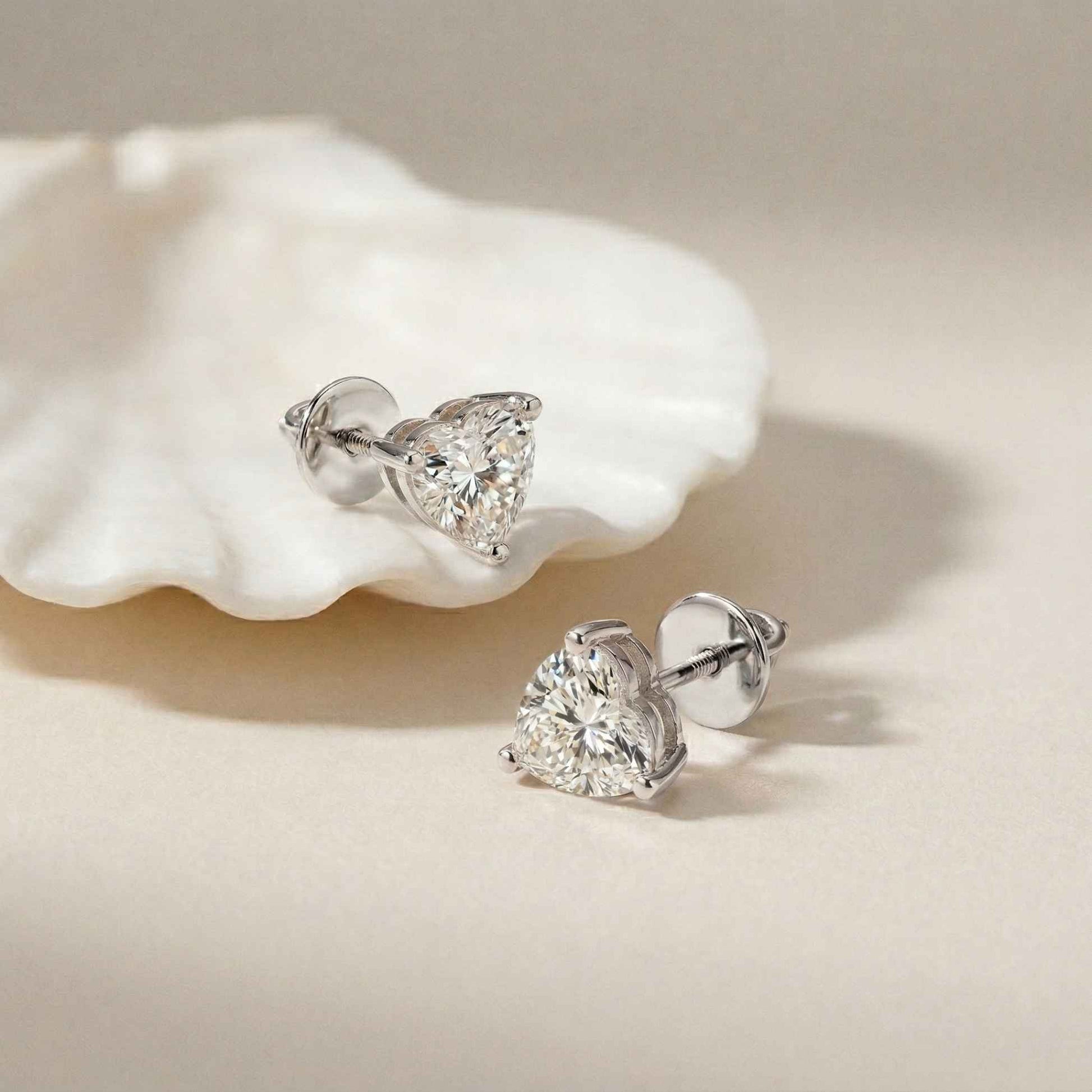 1.5Ct Moissanite Classic Heart Cut Solitaire Stud Earrings