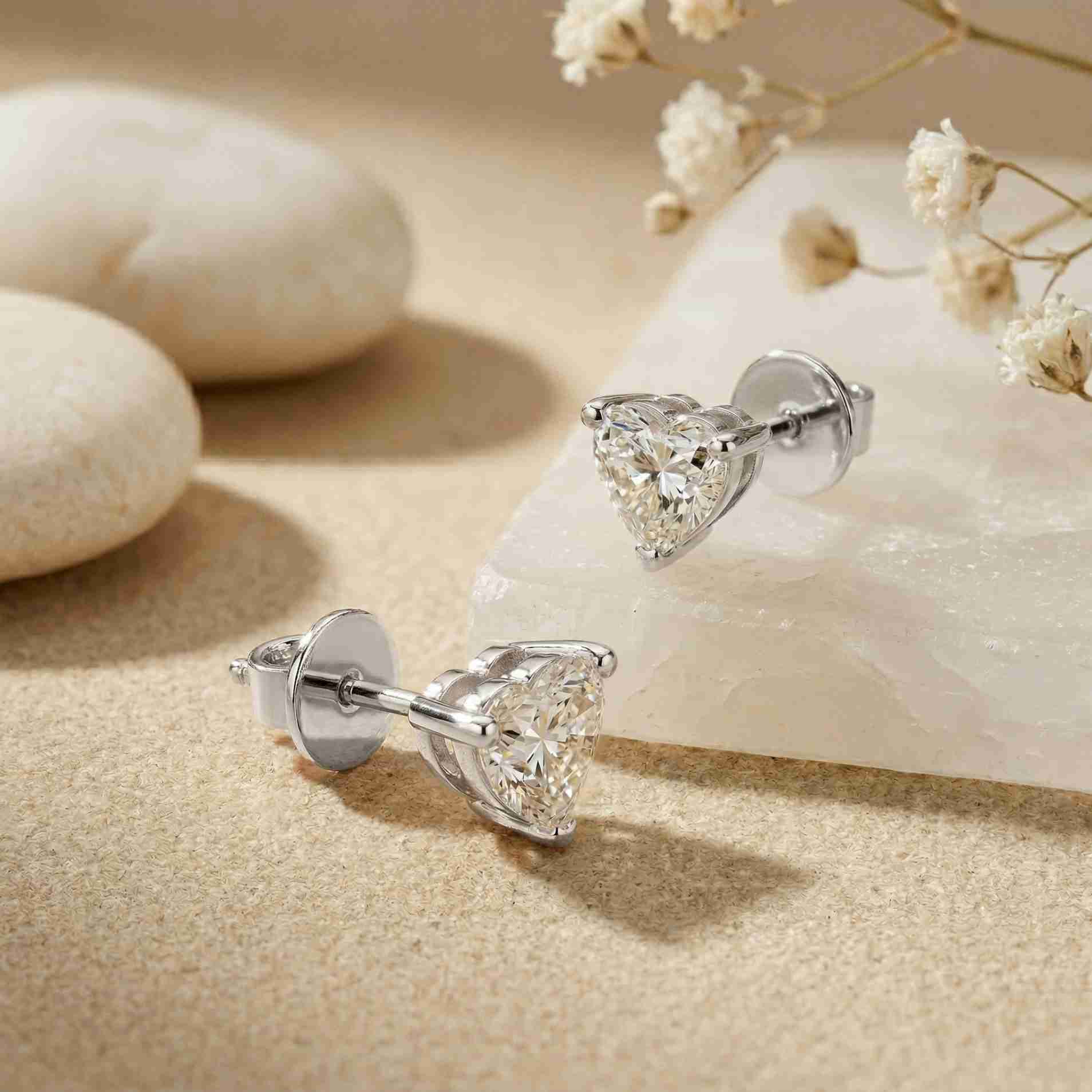 1.5Ct Moissanite Classic Heart Cut Solitaire Stud Earrings