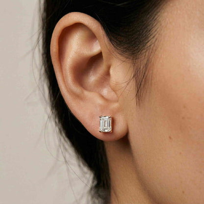 2.5Ct Moissanite Emerald Cut Solitaire Stud Earrings