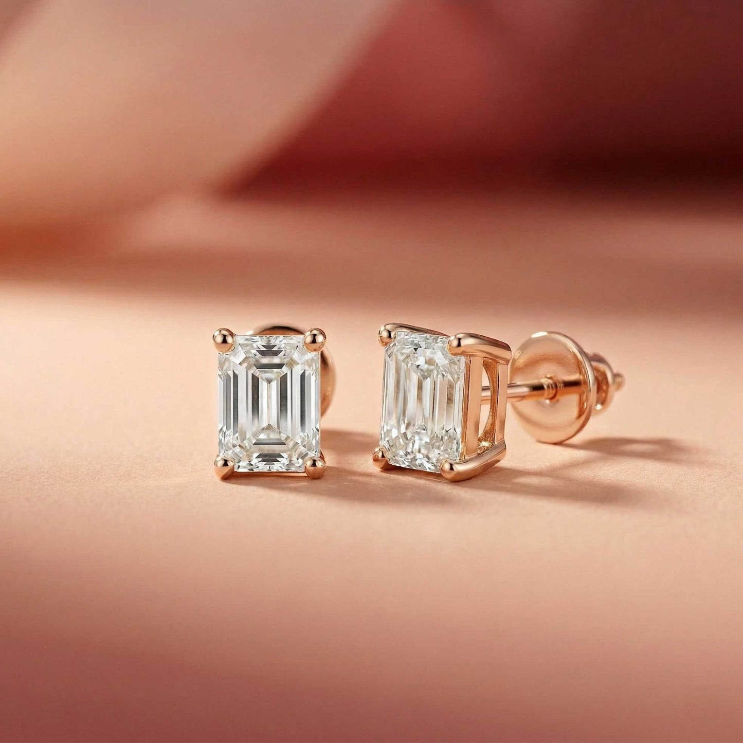 2.5Ct Moissanite Emerald Cut Solitaire Stud Earrings
