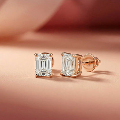 2.5Ct Moissanite Emerald Cut Solitaire Stud Earrings