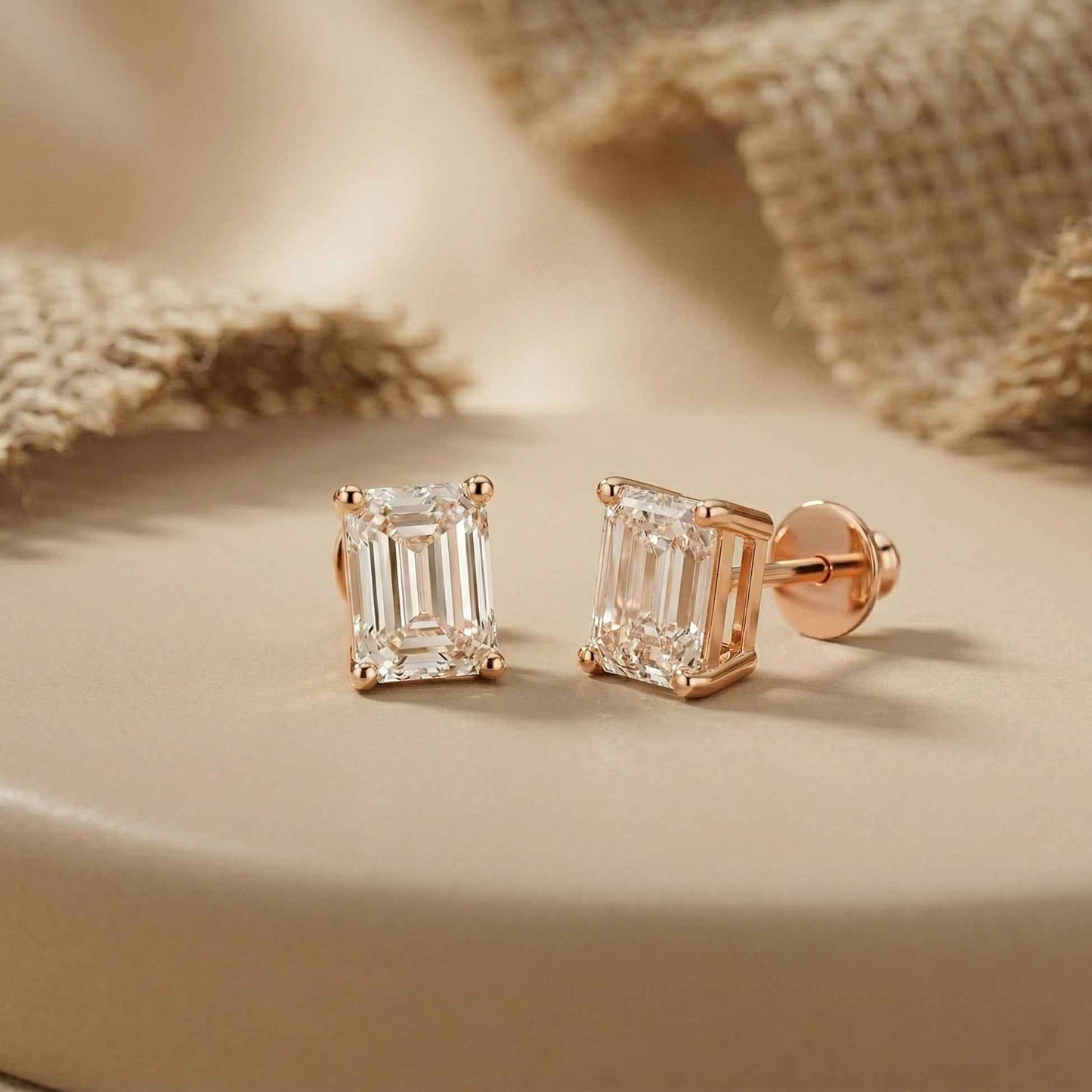 2.5Ct Moissanite Emerald Cut Solitaire Stud Earrings
