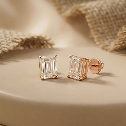 2.5Ct Moissanite Emerald Cut Solitaire Stud Earrings