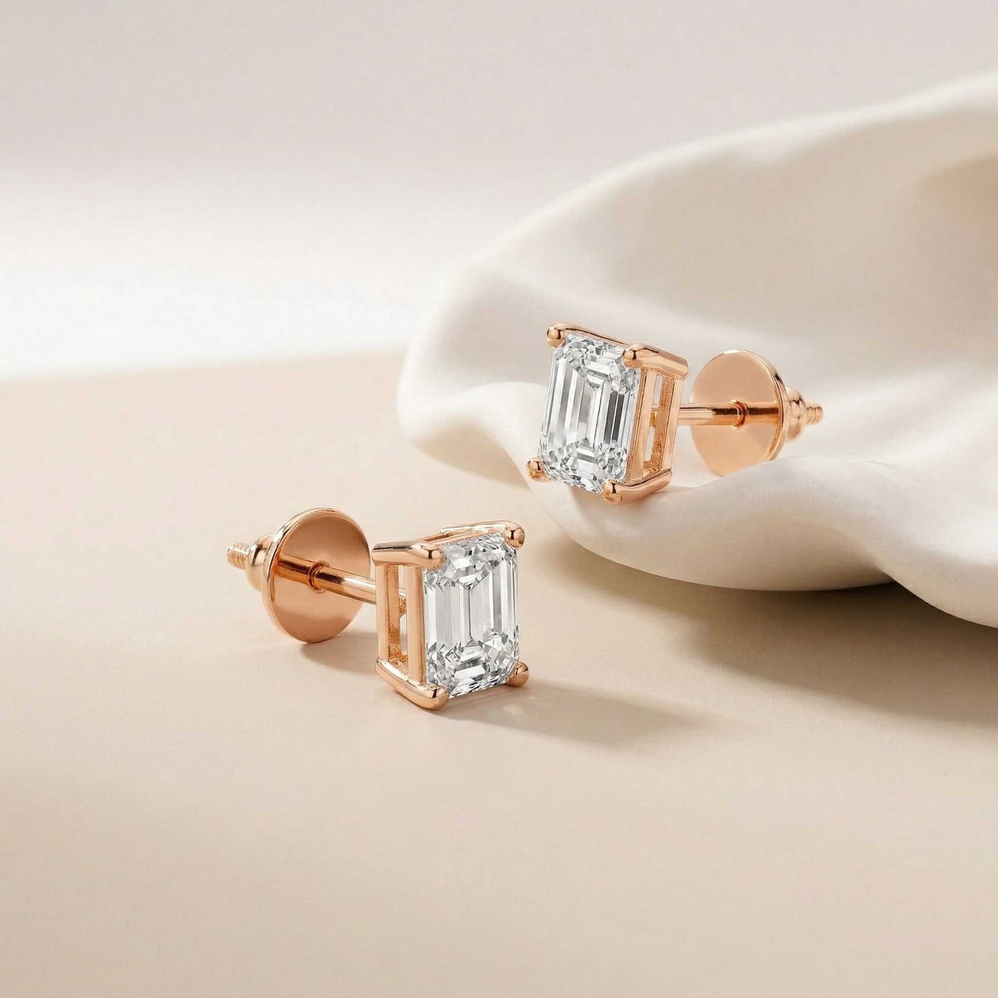 2.5Ct Moissanite Emerald Cut Solitaire Stud Earrings