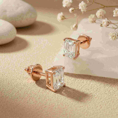 2.5Ct Moissanite Emerald Cut Solitaire Stud Earrings