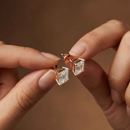 2.5Ct Moissanite Emerald Cut Solitaire Stud Earrings