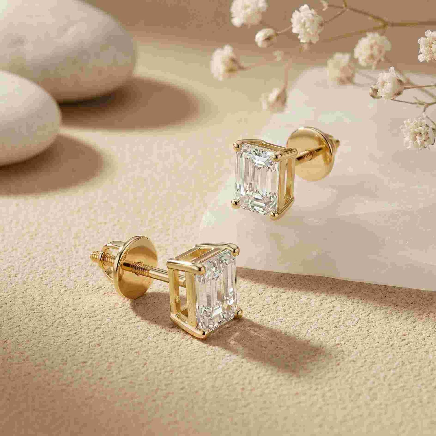 2.5Ct Moissanite Emerald Cut Solitaire Stud Earrings