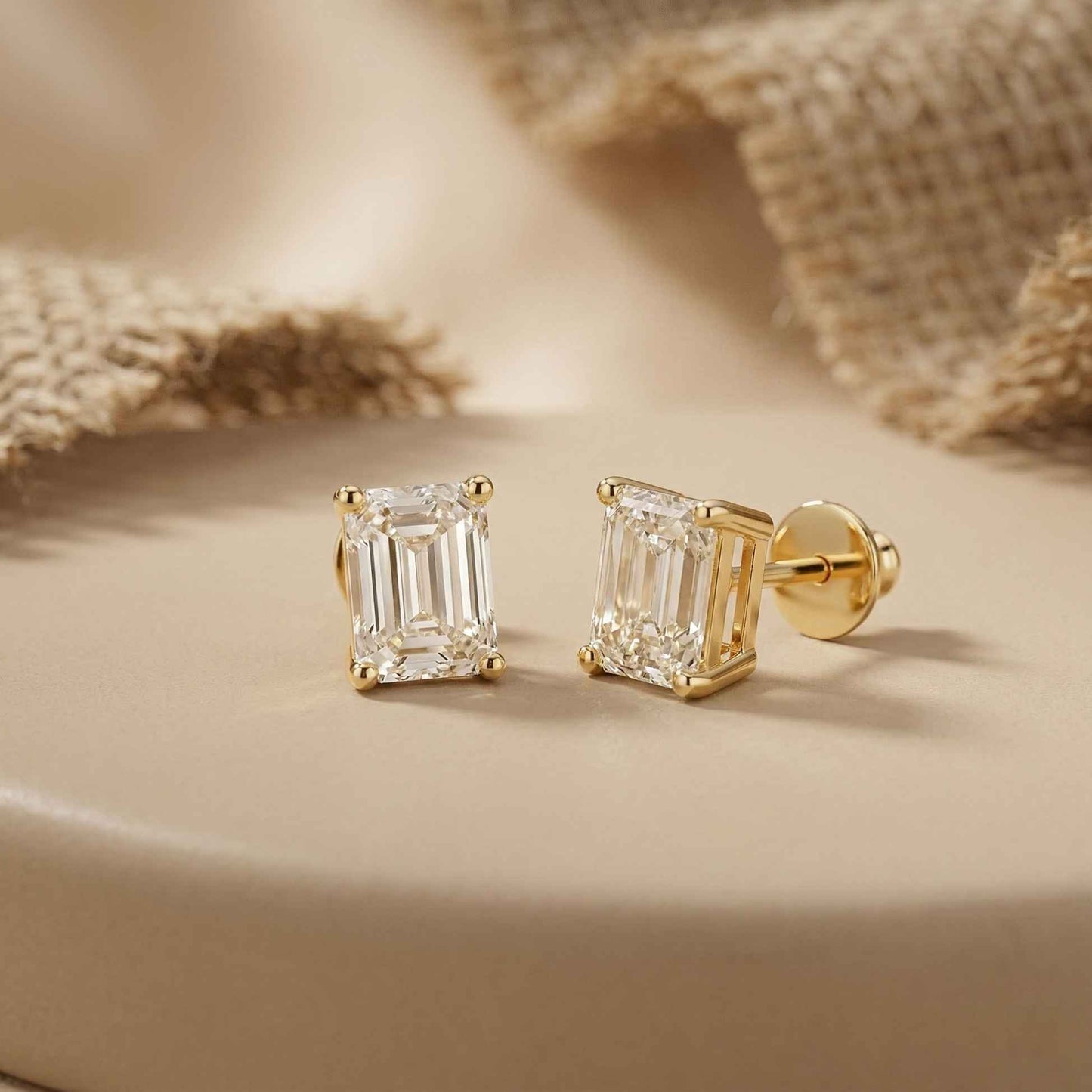 2.5Ct Moissanite Emerald Cut Solitaire Stud Earrings