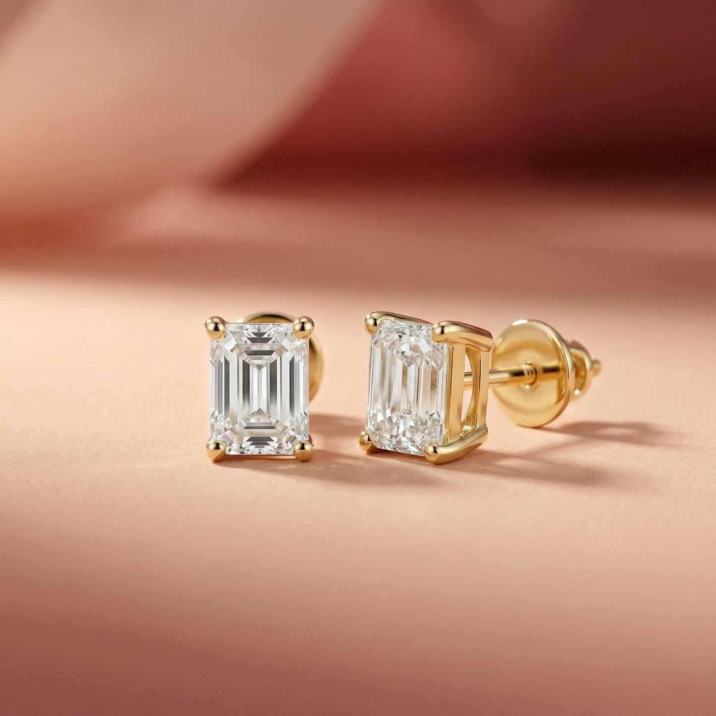 2.5Ct Moissanite Emerald Cut Solitaire Stud Earrings
