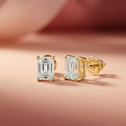 2.5Ct Moissanite Emerald Cut Solitaire Stud Earrings