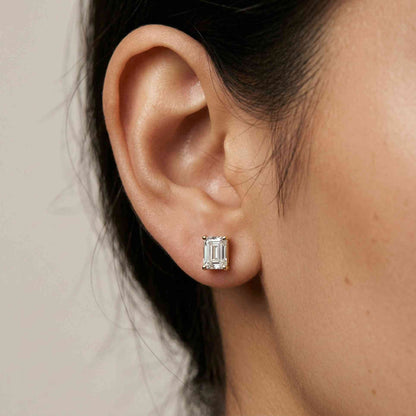 2.5Ct Moissanite Emerald Cut Solitaire Stud Earrings