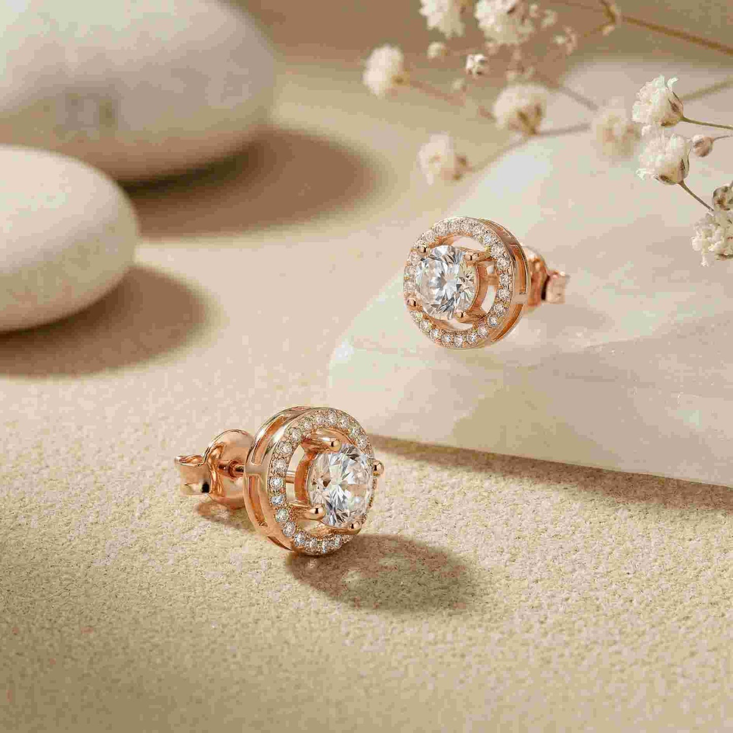 2.52Ct Moissanite Classic Halo Stud Earrings