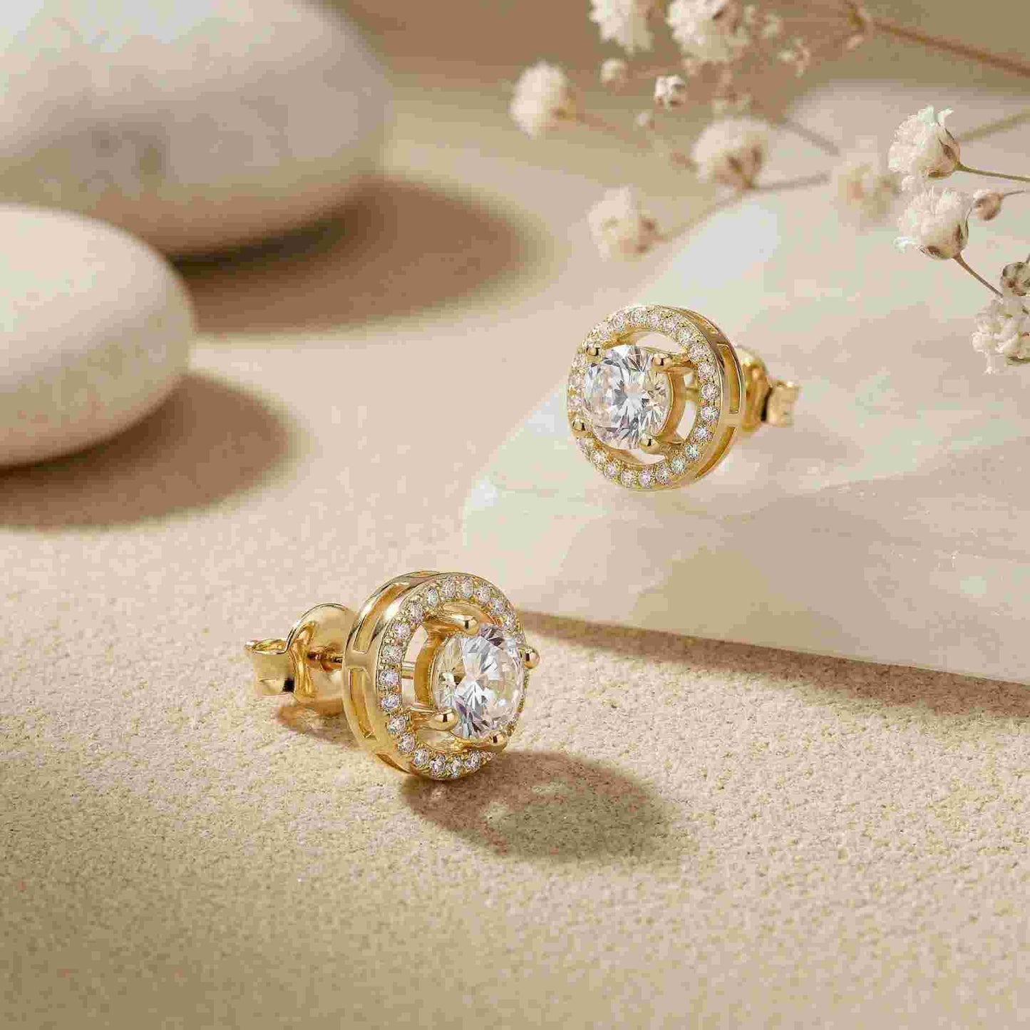 2.52Ct Moissanite Classic Halo Stud Earrings