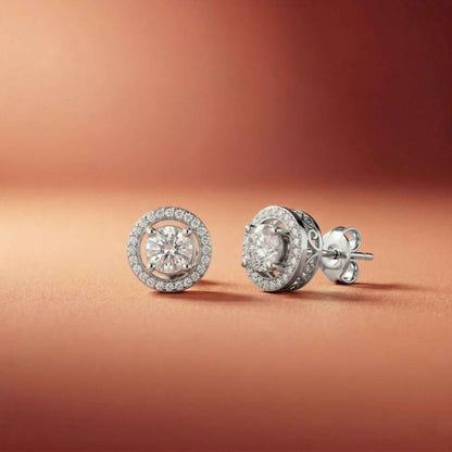 2.52Ct Moissanite Classic Halo Stud Earrings
