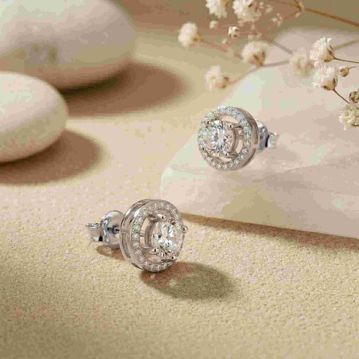 2.52Ct Moissanite Classic Halo Stud Earrings