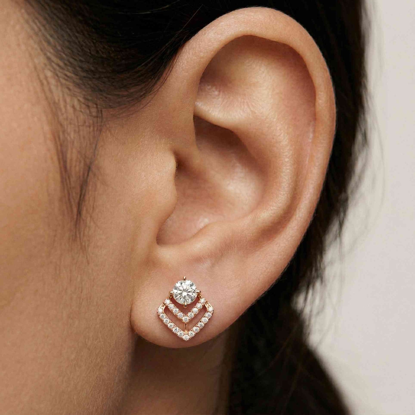 3.41Ct Moissanite Chevron Halo Drop Stud Earrings