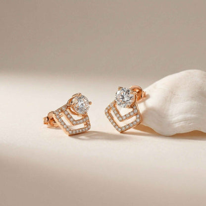 3.41Ct Moissanite Chevron Halo Drop Stud Earrings