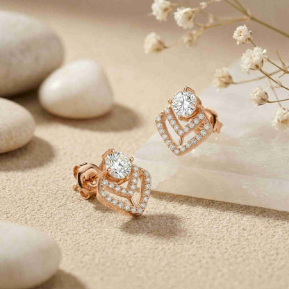 3.41Ct Moissanite Chevron Halo Drop Stud Earrings