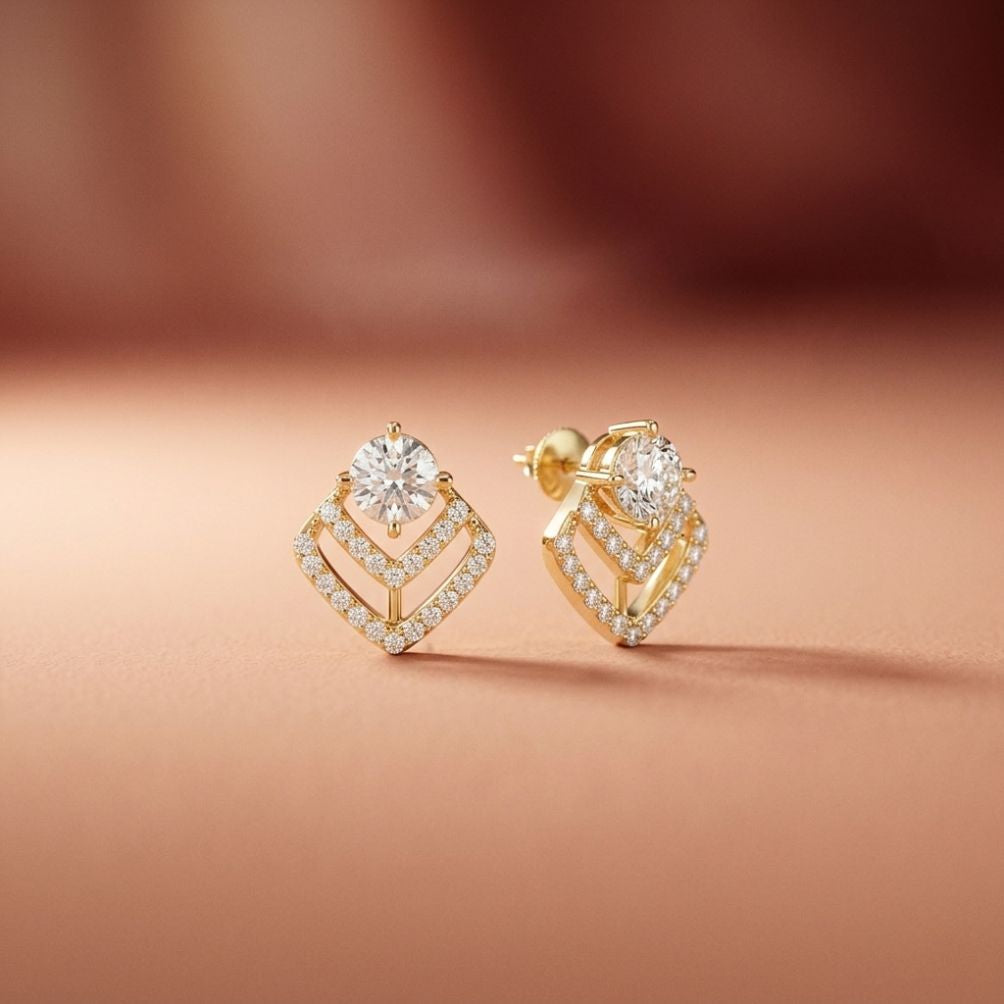 3.41Ct Moissanite Chevron Halo Drop Stud Earrings