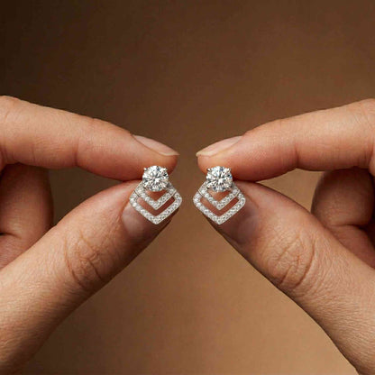 3.41Ct Moissanite Chevron Halo Drop Stud Earrings