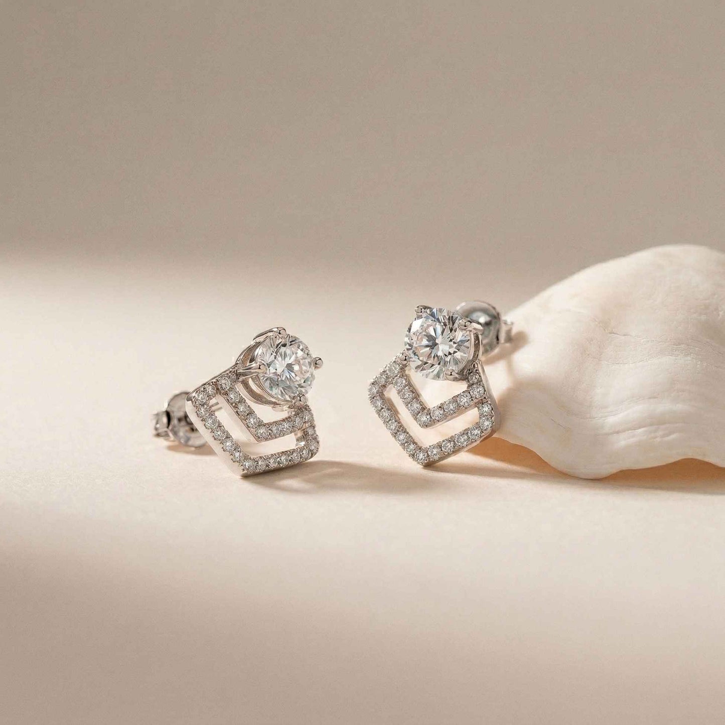3.41Ct Moissanite Chevron Halo Drop Stud Earrings