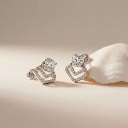 3.41Ct Moissanite Chevron Halo Drop Stud Earrings