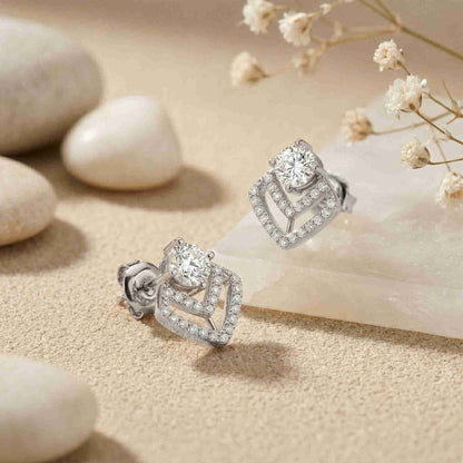 3.41Ct Moissanite Chevron Halo Drop Stud Earrings