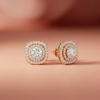 3.89Ct Moissanite Double Halo Cushion Stud Earrings