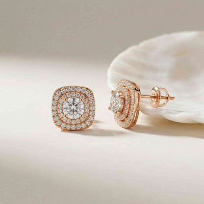 3.89Ct Moissanite Double Halo Cushion Stud Earrings