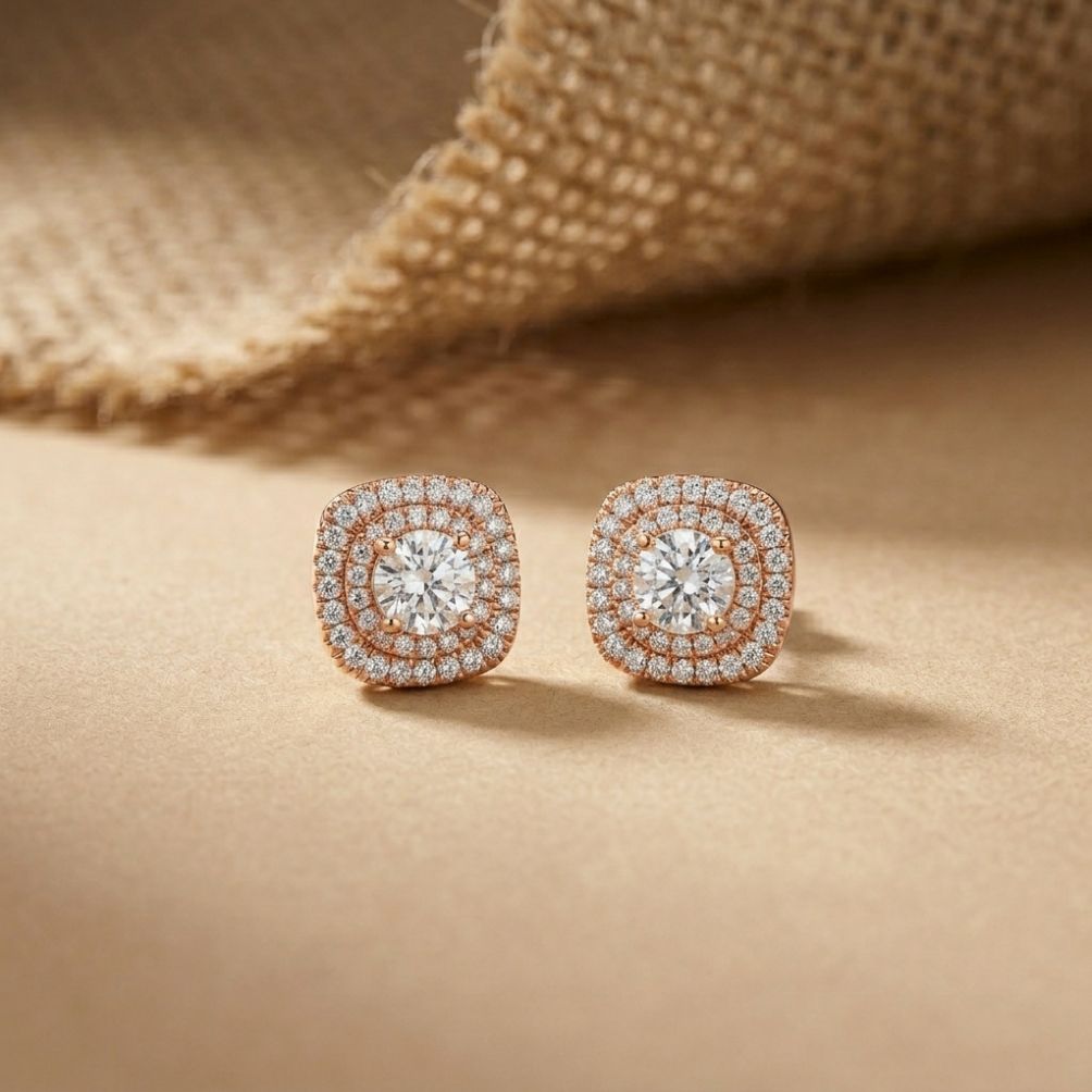 3.89Ct Moissanite Double Halo Cushion Stud Earrings