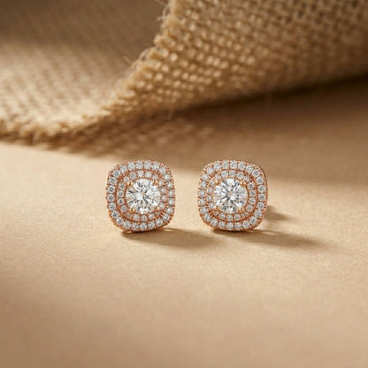 3.89Ct Moissanite Double Halo Cushion Stud Earrings