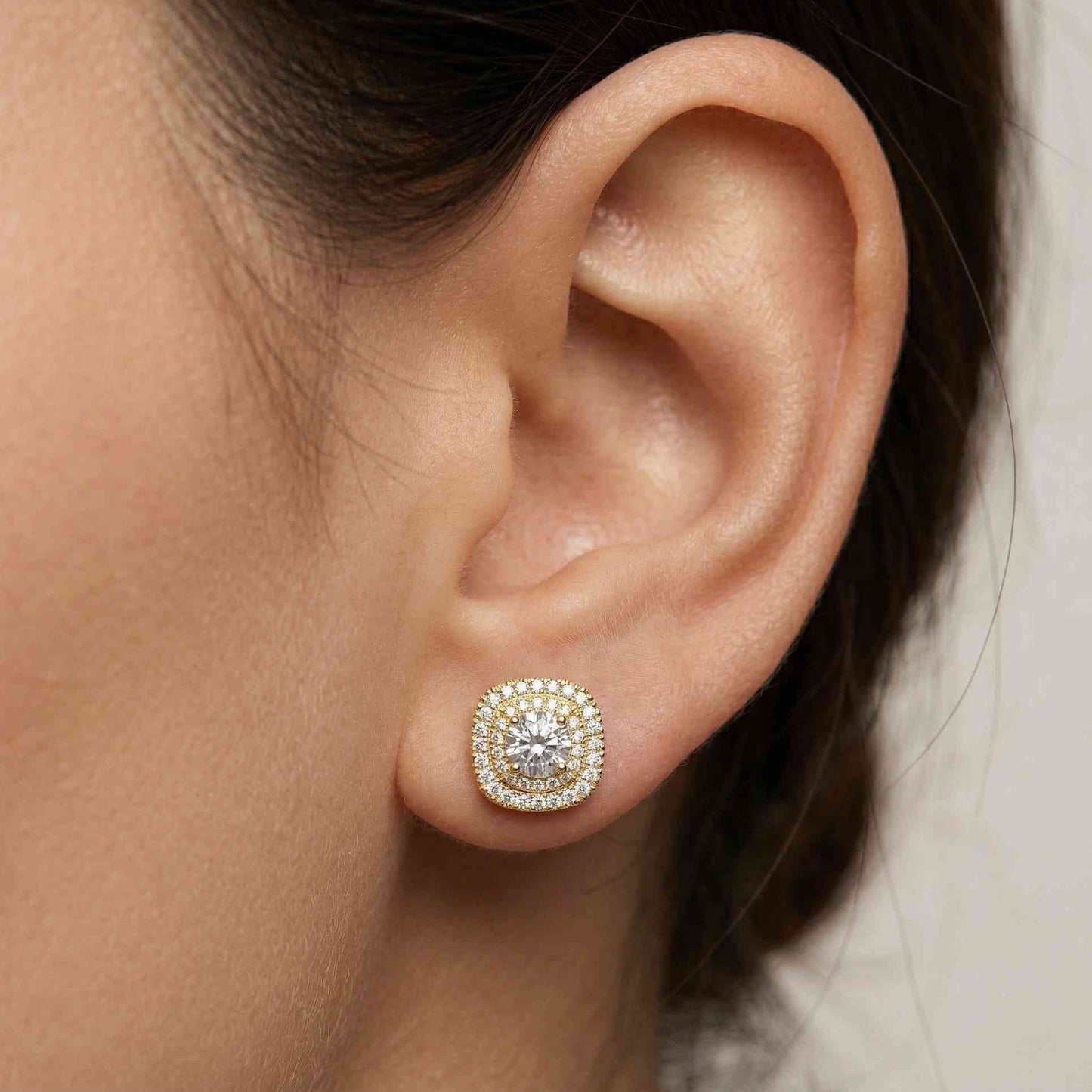 3.89Ct Moissanite Double Halo Cushion Stud Earrings