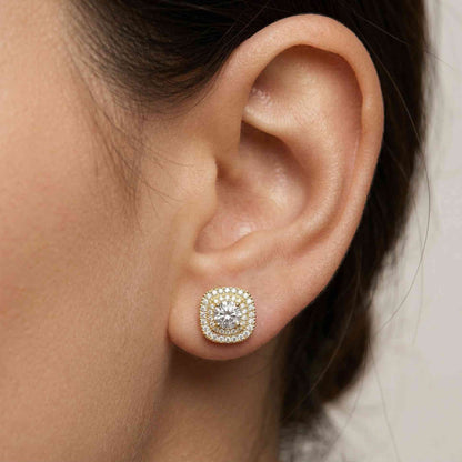 3.89Ct Moissanite Double Halo Cushion Stud Earrings