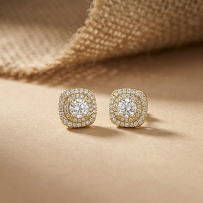 3.89Ct Moissanite Double Halo Cushion Stud Earrings
