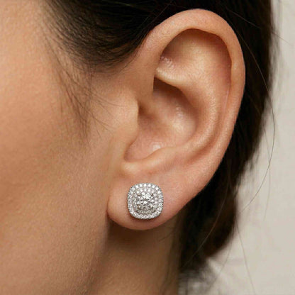 3.89Ct Moissanite Double Halo Cushion Stud Earrings
