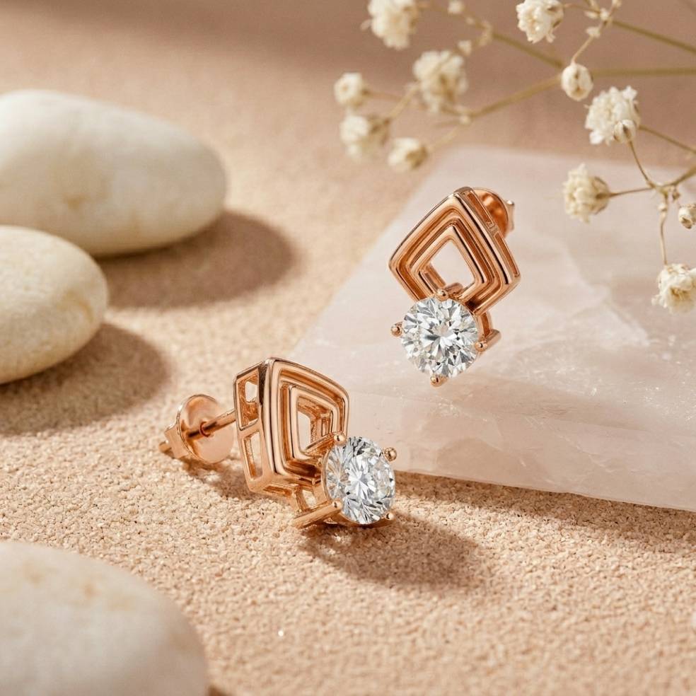 2.5Ct Moissanite Geometric Chevron Drop Stud Earrings
